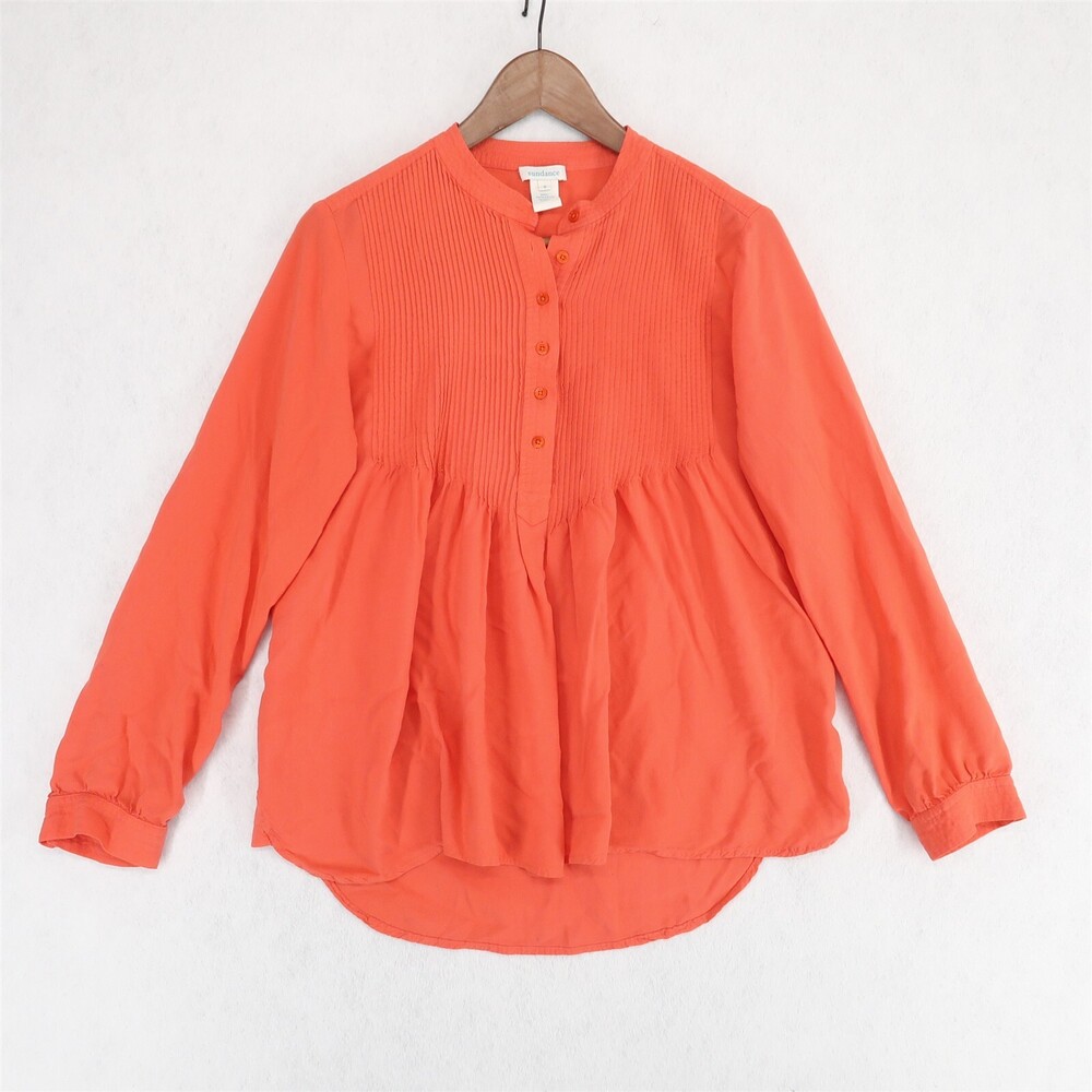 Sundance Smocked Top Womens Small Punch Red Long Sleeve
